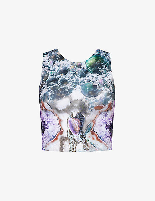DI PETSA: Sea Goddess graphic-print stretch recycled-polyester top