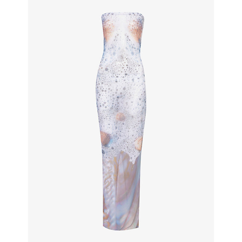 Di Petsa Womens Multi Sea Foam Graphic-print Stretch-recycled-polyester Maxi Dress