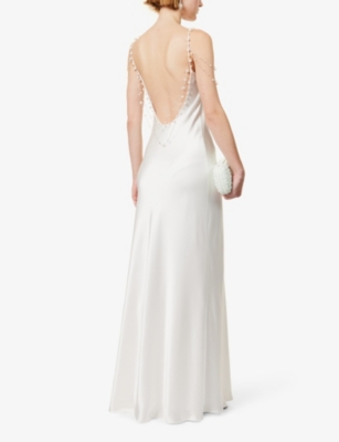 Shop Galvan London Women's White Pearl-embellished Open-back Satin Maxi Dress