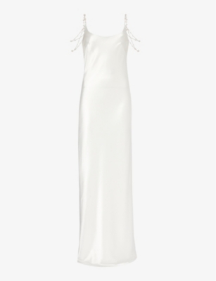 GALVAN LONDON - Pearl-embellished open-back satin maxi dress ...