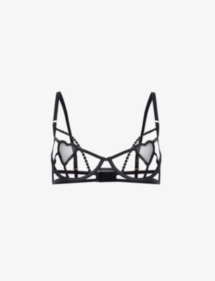 Bluebella Miriam sheer mesh plunge bra with hardware and strapping detail  in black