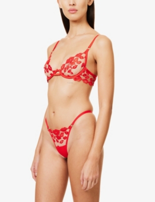 BLUEBELLA: Marian lip-embroidered stretch-lace thong