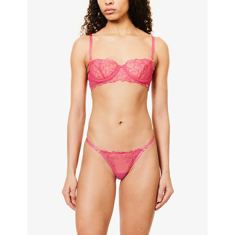 Shop Bluebella Valentina Heart-embroidered Recycled-polyester Mesh Bra In Fuchsia Pink