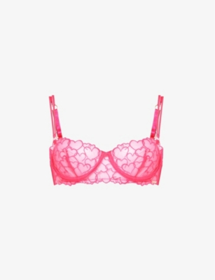Bluebella Womens Fuchsia Pink Valentina Heart-embroidered Recycled-polyester Mesh Bra In Fuchsia Pink