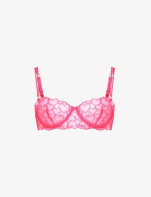 BLUEBELLA BLUEBELLA WOMEN'S FUCHSIA PINK VALENTINA HEART-EMBROIDERED RECYCLED-POLYESTER MESH BRA