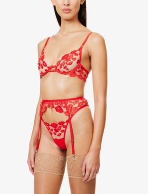 Marian lip-embroidered recycled polyester-blend suspenders