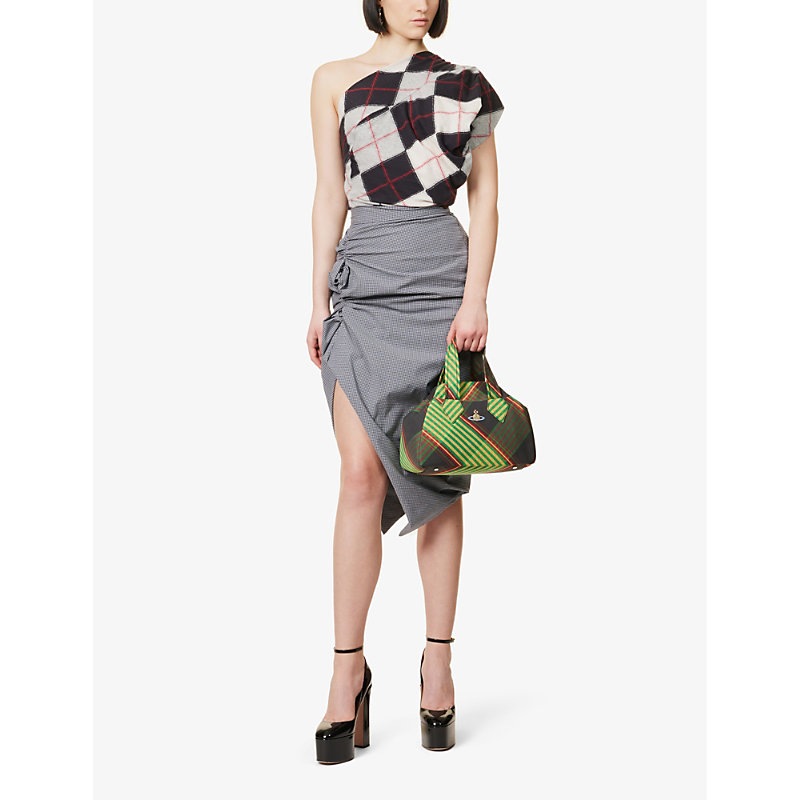 Shop Vivienne Westwood Women's Argyle Andalouse Asymmetric Slim-fit Organic-cotton Top
