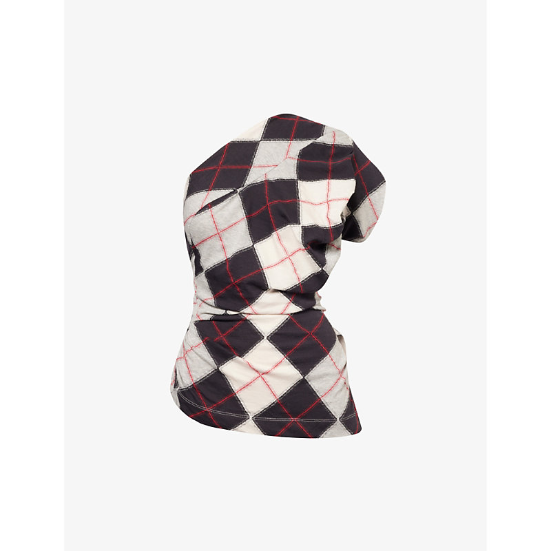 Shop Vivienne Westwood Women's Argyle Andalouse Asymmetric Slim-fit Organic-cotton Top