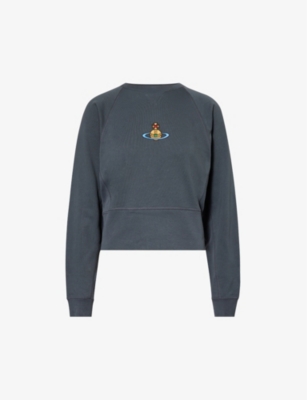 Shop Vivienne Westwood Athletic Logo-embroidered Cotton-jersey Sweatshirt In Grey
