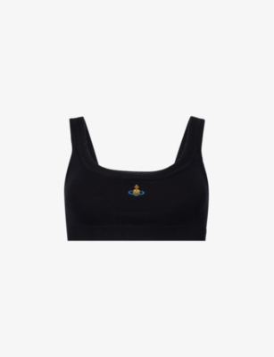 Vivienne Westwood Womens Black Bea Logo-embroidered Cotton Knitted Bra In Black