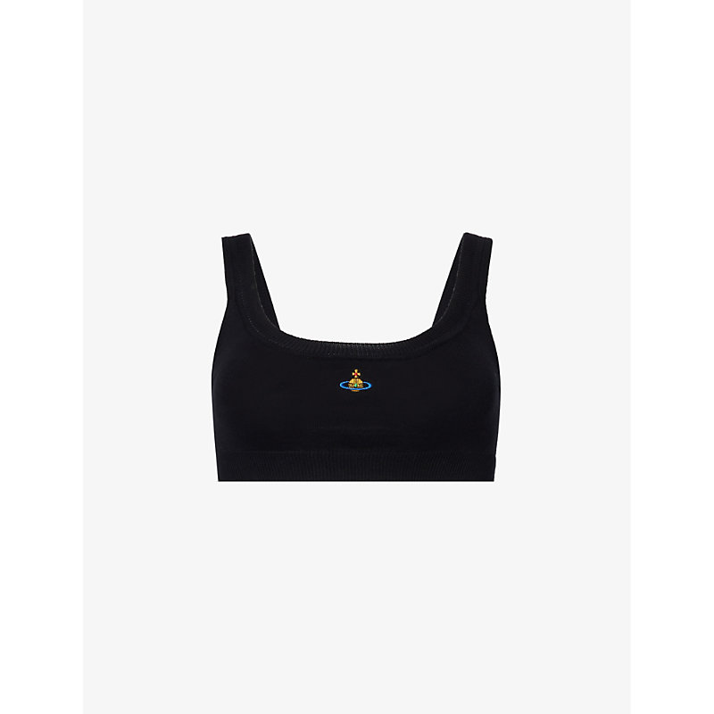 Shop Vivienne Westwood Women's Black Bea Logo-embroidered Cotton Knitted Bra