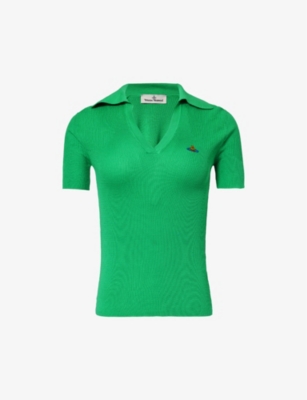 Shop Vivienne Westwood Women's Green Marina Branded Cotton Top