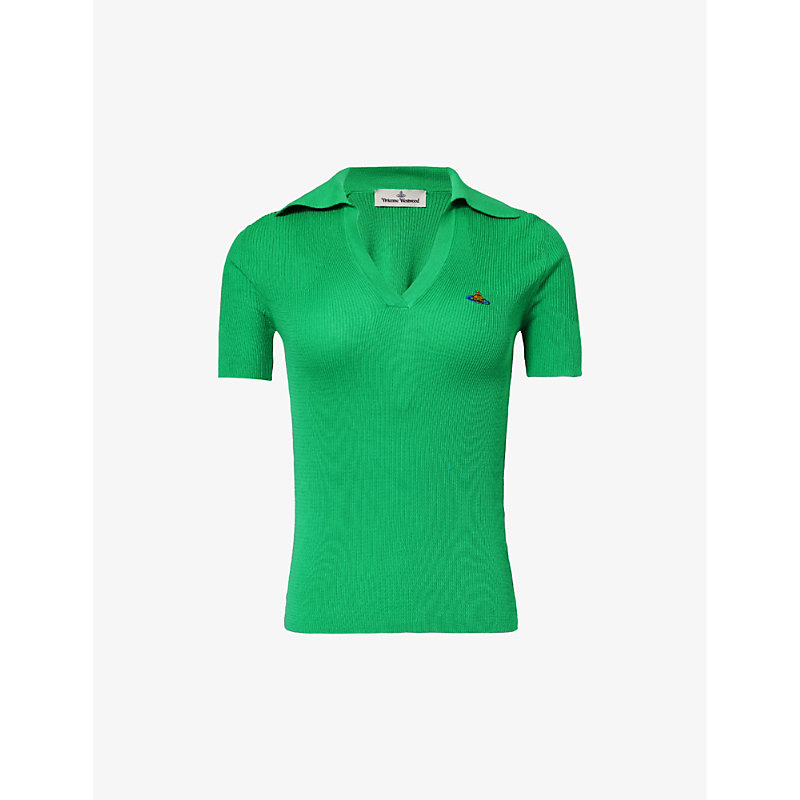 Shop Vivienne Westwood Womens Green Marina Branded Cotton Top