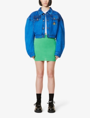 Shop Vivienne Westwood Women's Green Bea Logo-embroidered Cotton-knit Mini Skirt