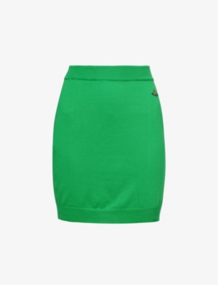 Shop Vivienne Westwood Women's Green Bea Logo-embroidered Cotton-knit Mini Skirt
