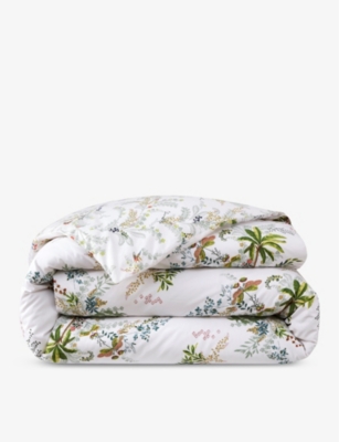 Shop Yves Delorme Jardins Floral-pattern Double Organic-cotton Duvet Cover In Multicoloured