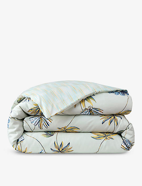 YVES DELORME: Tropical graphic-pattern double organic-cotton duvet cover