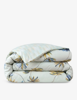 Shop Yves Delorme Tropical Graphic-pattern Double Organic-cotton Duvet Cover In Multicoloured