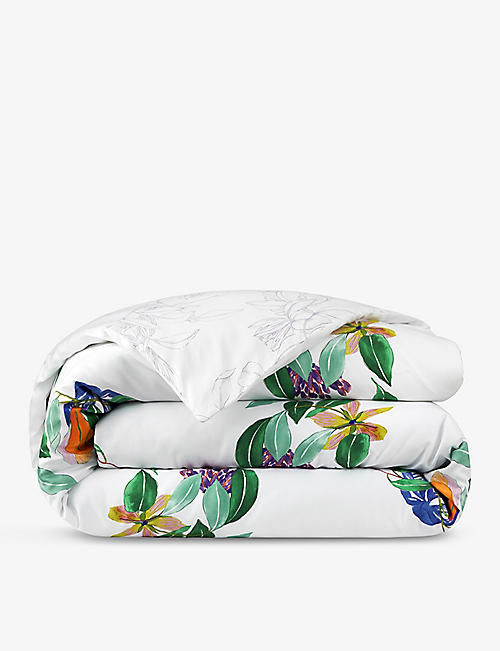 YVES DELORME: Parfum graphic-pattern double organic-cotton duvet cover