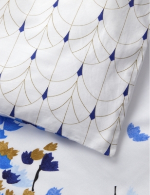 Shop Yves Delorme Canopee Graphic-print Organic-cotton Double Duvet Cover In Multicoloured