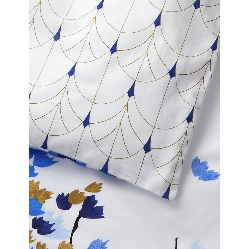Shop Yves Delorme Multicoloured Canopee Graphic-print Organic-cotton Double Duvet Cover