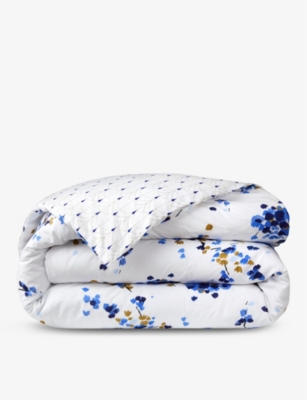 Shop Yves Delorme Canopee Graphic-print Organic-cotton Double Duvet Cover In Multicoloured