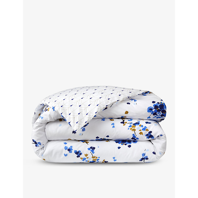 Shop Yves Delorme Multicoloured Canopee Graphic-print Organic-cotton Double Duvet Cover