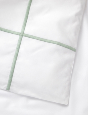 Yves Delorme Veronese Athena Veronese Stripe-embroidered Cotton Double Duvet Cover In Veronese