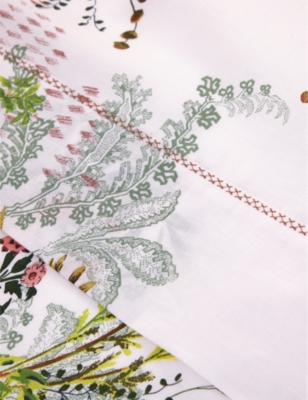 Shop Yves Delorme Multicoloured Jardins Graphic-print Organic-cotton Double Flat Sheet