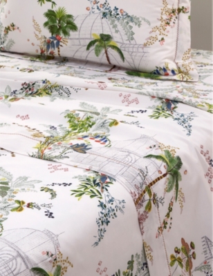 Shop Yves Delorme Multicoloured Jardins Graphic-print Organic-cotton Double Flat Sheet