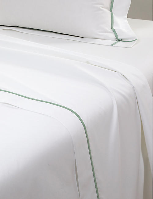 YVES DELORME: Athena Veronese embroidered-stripe cotton double flat sheet