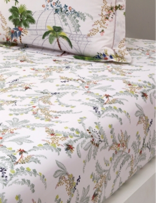 YVES DELORME: Jardins floral-print organic-cotton double fitted sheet