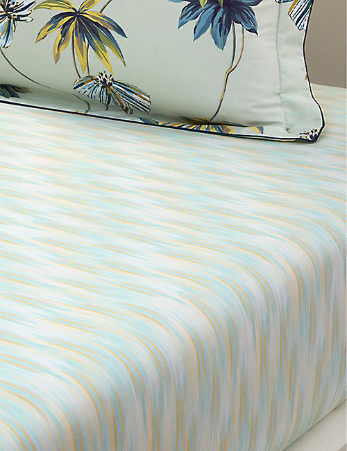 YVES DELORME: Tropical graphic-pattern double organic-cotton fitted sheet