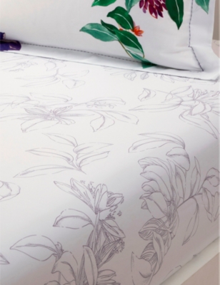 YVES DELORME: Parfum graphic-pattern double organic-cotton fitted sheet