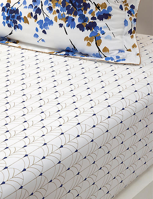 YVES DELORME: Canopee graphic-print organic-cotton double fitted sheet