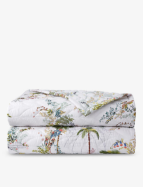 YVES DELORME: Jardins graphic-print organic cotton-blend double bed cover