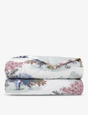 Shop Yves Delorme Multicoloured Parc Graphic-print Organic Cotton-blend Double Bed Cover
