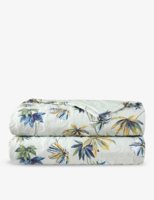 Shop Yves Delorme Tropical Graphic-pattern Double Organic Cotton-blend Bed Cover In Multicoloured