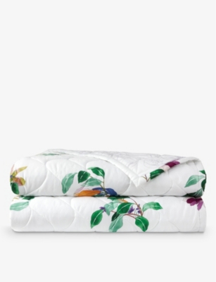 Shop Yves Delorme Multicoloured Parfum Graphic-pattern Double Organic-cotton Bed Cover