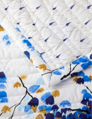 Shop Yves Delorme Multicoloured Canopee Graphic-print Quilted Organic Cotton-blend Bed Cover