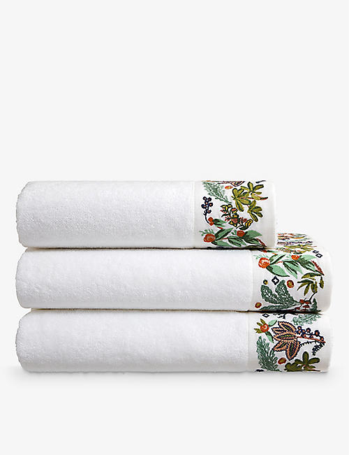 YVES DELORME: Jardins graphic-print organic cotton-blend bath sheet 90cm x 160cm