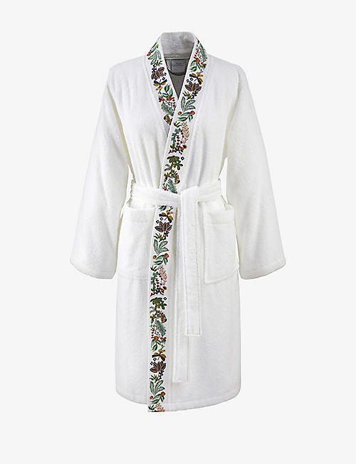YVES DELORME: Jardins floral-embroidered organic cotton-blend bathrobe