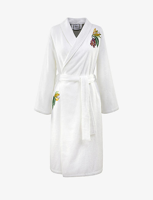 YVES DELORME: Parfum flower-embroidered organic cotton-blend bathrobe