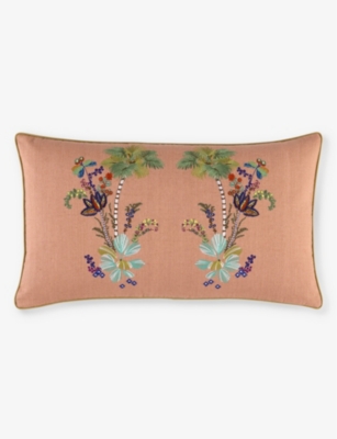 YVES DELORME: Jardins floral-embroidered rectangular linen cushion cover 33cm x 57cm
