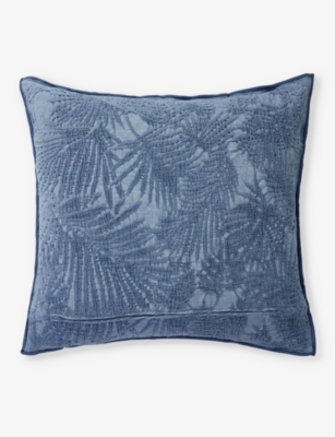 YVES DELORME: Verone Denim textured-design square cotton-blend cushion cover 45cm x 45cm