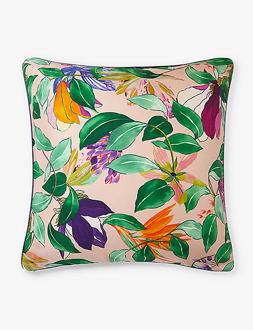 YVES DELORME: Parfum graphic-pattern silk cushion cover 45cm x 45cm