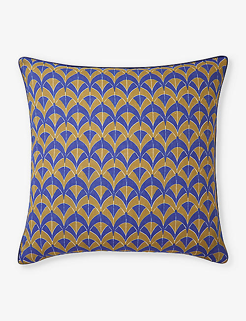 YVES DELORME: Canopee graphic-print linen cushion cover 45cm x 45cm