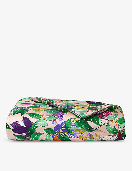 YVES DELORME: Parfum floral-print silk-blend bed runner 80cm x 220cm
