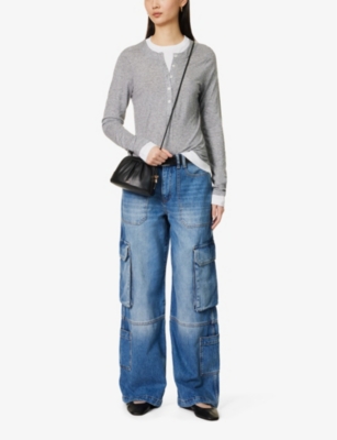 Shop Me And Em Womens Mid Blue Vintage Was Baggy Wide-leg Mid-rise Jeans