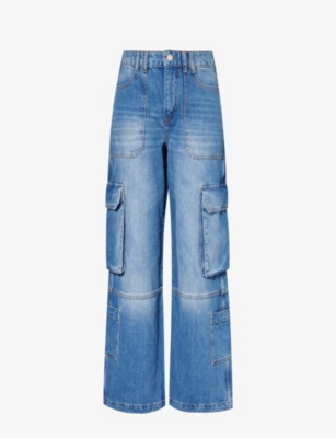 Me And Em Womens Mid Blue Vintage Was Baggy Wide-leg Mid-rise Jeans